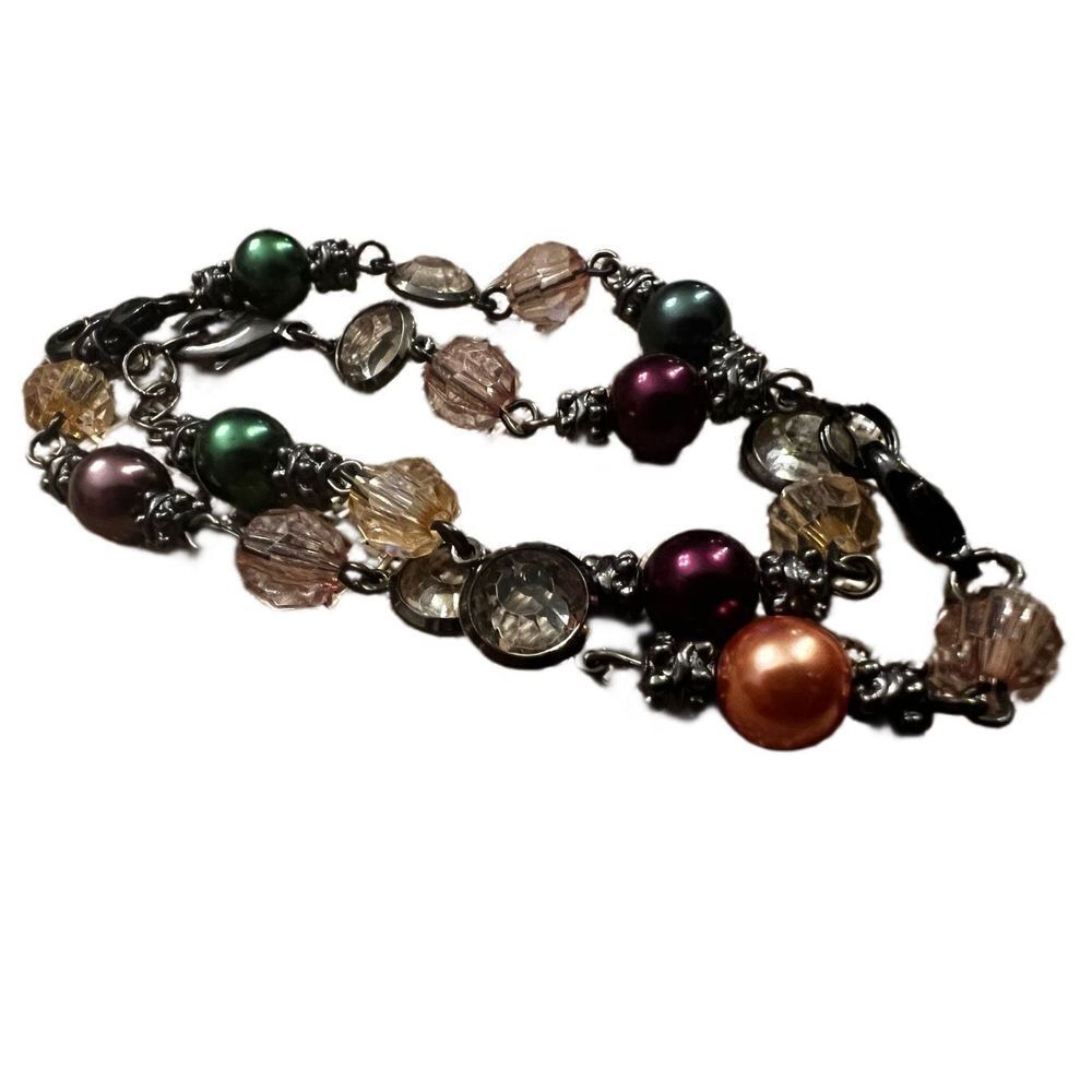 Two jewel tone beaded faux pearl bracelets for girls or for very small wrists.